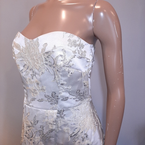 RW&Co Strapless Floral Embroidered Fit Flare Formal Dress Metallic Bridal Prom - Picture 5 of 13